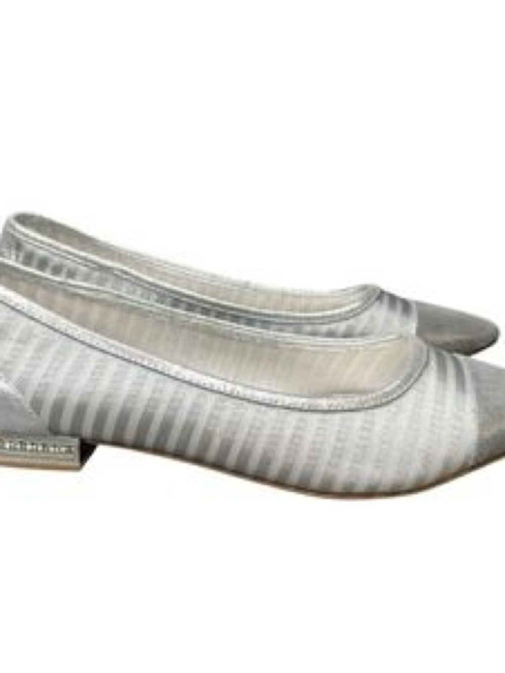 Adrianna Papell Silver Striped Low Block Heel Flats